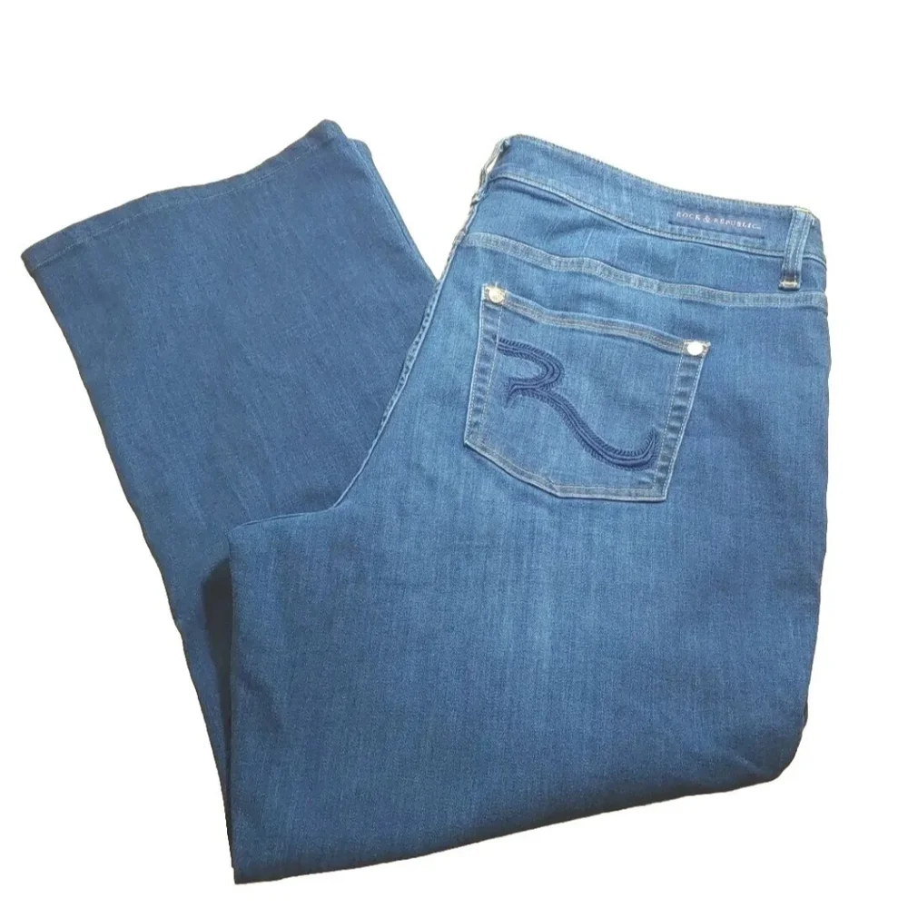 Rock Republic Wide Leg Jeans Kasandra Blue Stretch Denim 24/26W Size 46/29